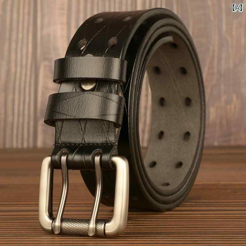 ジーンズ ベルト カジュアル ズボン ベルト メンズベルト ダブル ピン バックル 牛革 ベルト 若々しい メンズ