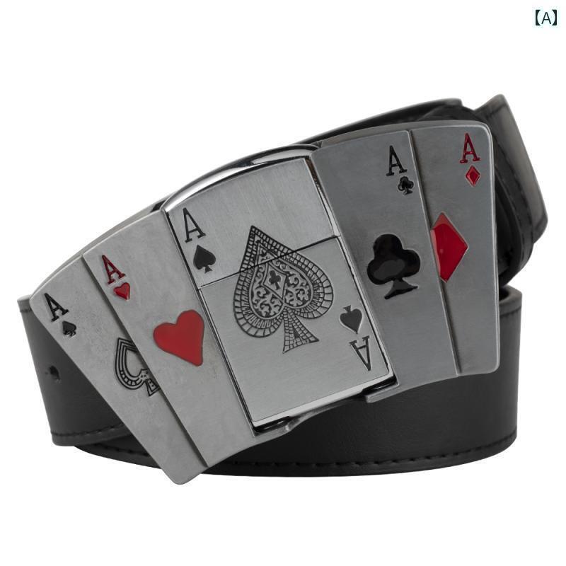 ベルト ウエスタン バイカー かっこいい メンズ ポーカー 灯油 ライター スムーズ バックル 装飾 カジ..