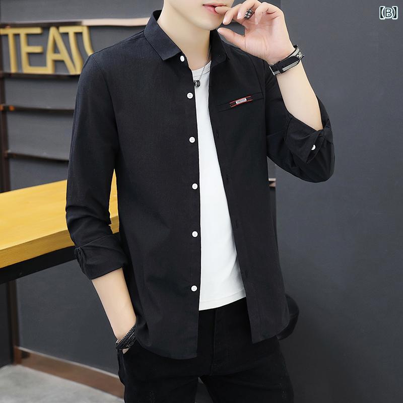 メンズ ソリッドカラー オール ホワイト シャツ スリムフィット シャツ 外着 可能 CS シャツ 薄手 小さい ジャケット