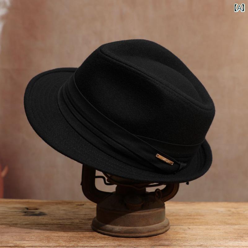 中折れハット メンズ 紳士 帽子 秋冬 英国風 ウール 暖かい おしゃれ レトロ カール ジャズ 黒 グレー
