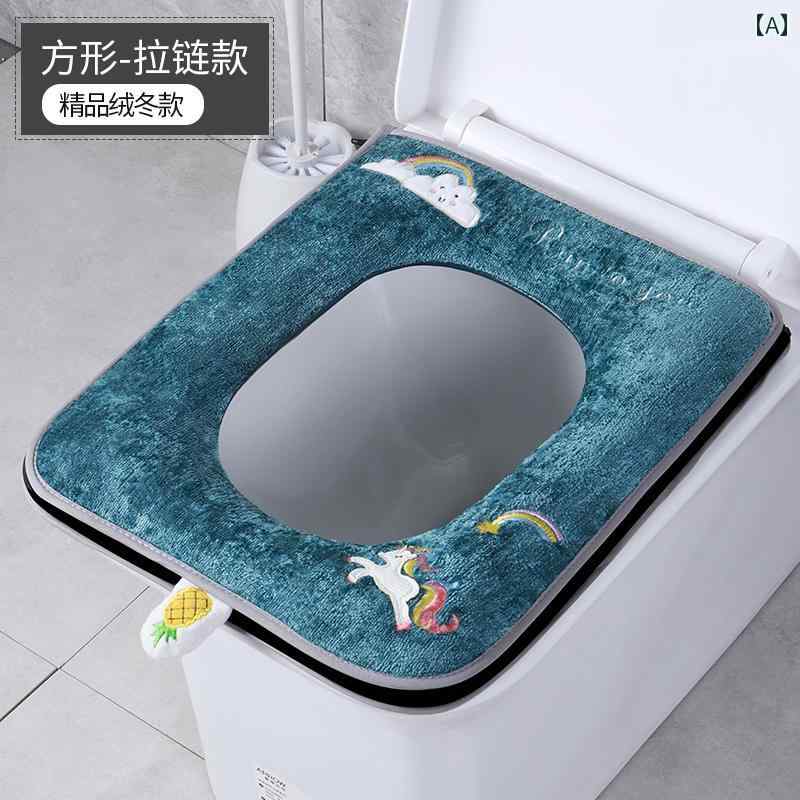 トイレカバー 便座 シート 家庭用 かわいい おしゃれ オールシーズン 正方形 マット 春秋 クッション ブルー ピンク ホワイト