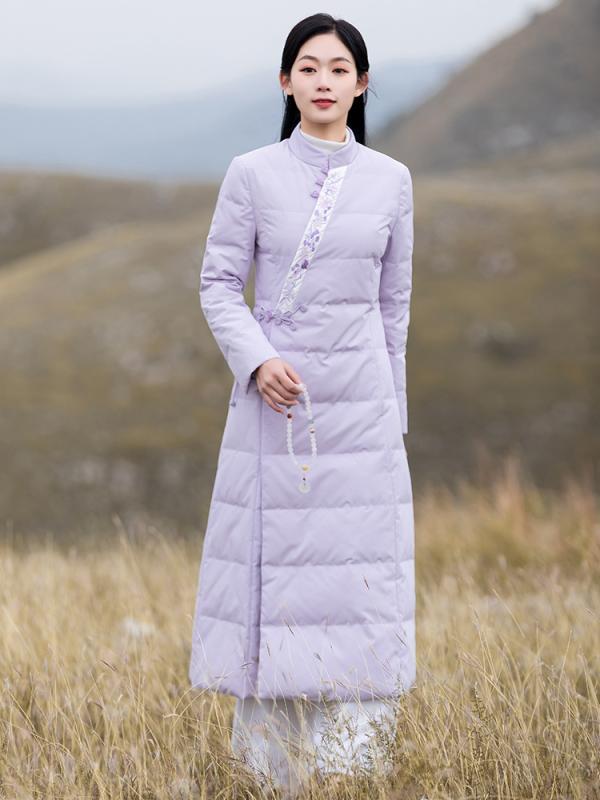 ダウン ジャケット ロング コート レディース 中華風 レトロ 刺繍入り ライト 女性 ミドル丈 冬服 エスニック 韓服 唐スーツ チャイナ ジャケット 暖かい...