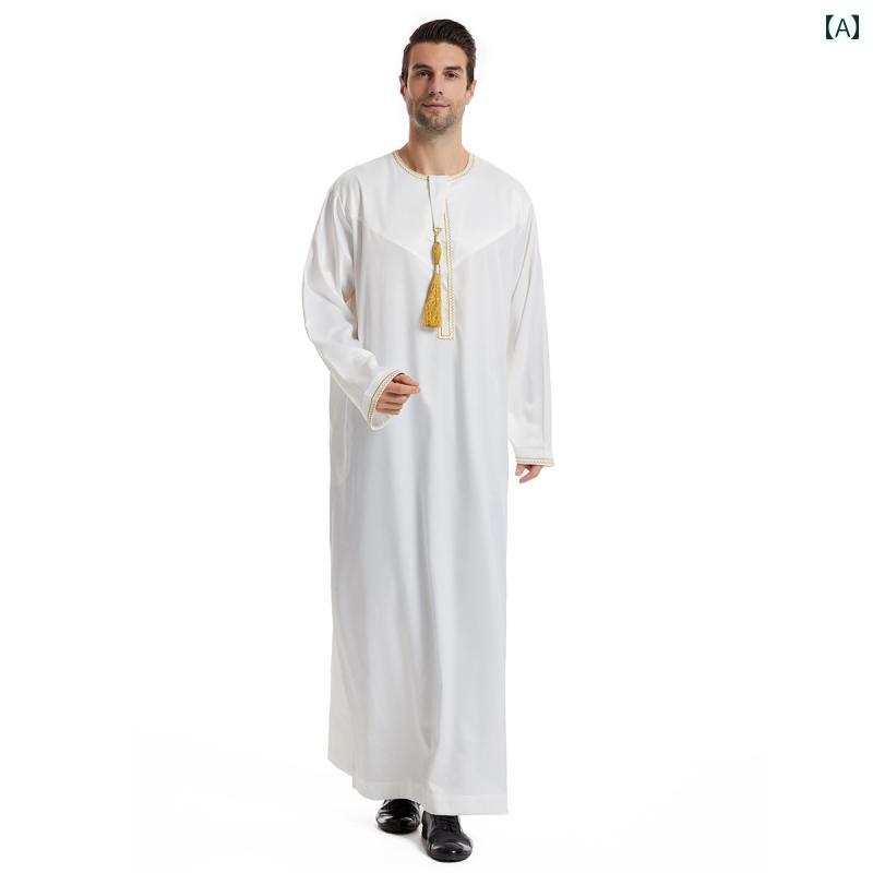エスニック ローブ メンズ 民族衣装 ゆったり 快適 中東 アラブ コスプレ 祈り オール シーズン ファッション 休暇 旅行 薄手 保守的 東南 アジア