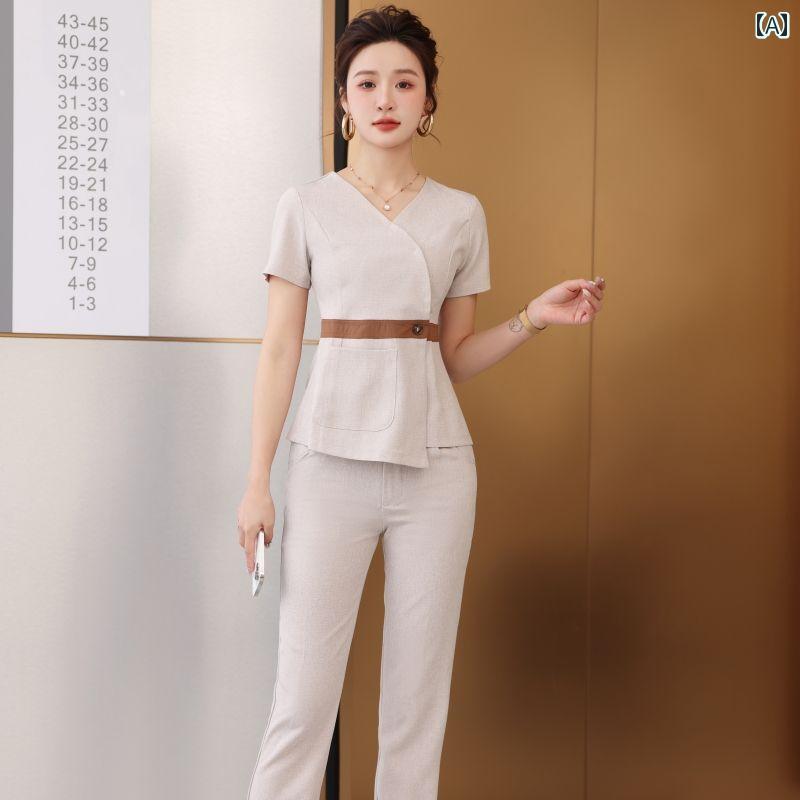 エステ 制服 夏 クリニック 美容サロン ユニフォーム セラピスト 美容院 作業着 女性 健康 サロン ハイ..