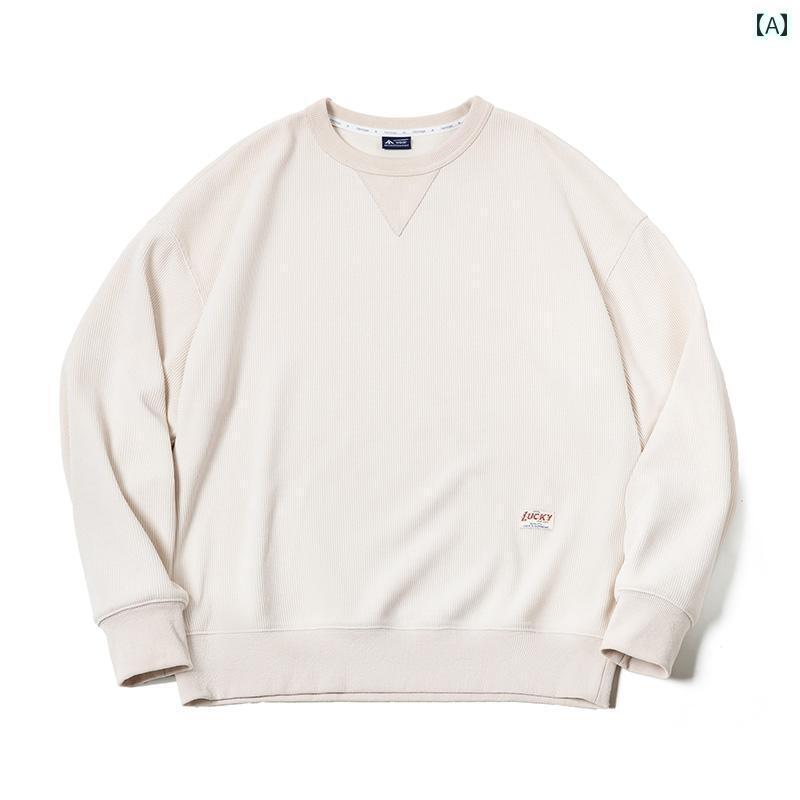 スウェットシャツ トレーナー ラウンドネック メンズ ワークウェア アメリカン レトロ ヘビーウェイト シェニール ベーシック シワ 防止 長袖 Tシャツ 春秋