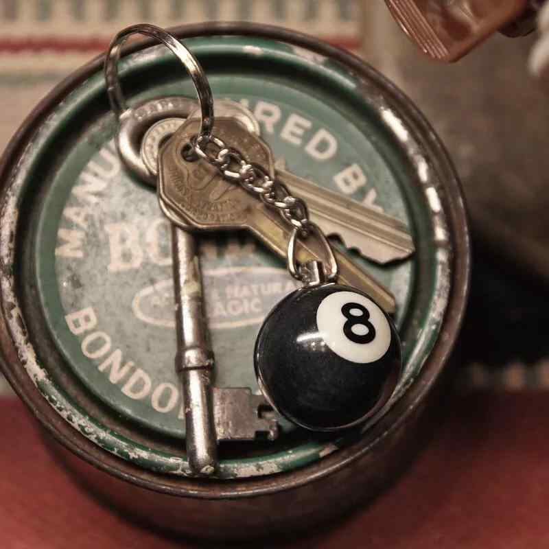 Stylish Keychain, Billiard Ball Miniature Charm, Clover Ring, Resin, 25mm, American Retro Style, Black, Green, Yellow, Gift, Lucky Number