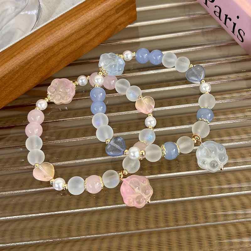 楽天モズラボブレスレット フェミニン レディース アクセサリー 上品 おしゃれ かわいい 子猫 足 ハート ビーズ 小さい フレッシュ 女子 親友 学生 親友 ギフト 手首装飾