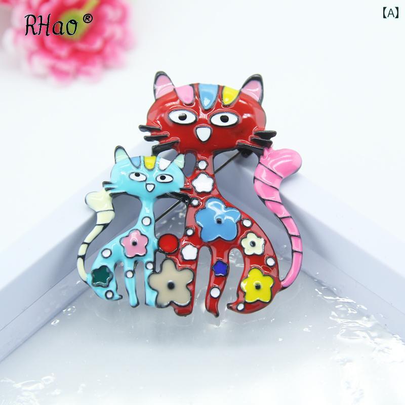 ブローチ 卒業式 入学式 おしゃれ アメリカ エナメル ダブル 猫 花 母子猫 コサージュ コート 衣類 付属品 スーツ ボタン ピン