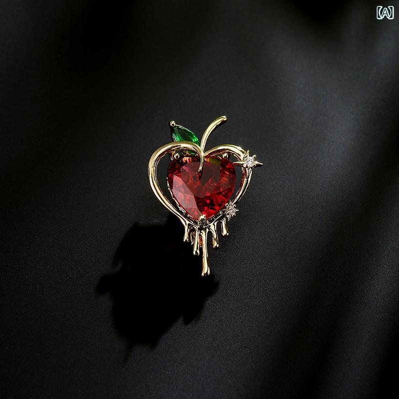 ブローチ おしゃれ ハイエンド ファッション 抗光 アップル ハート 女性 個性的 コサージュ 入学式 卒業式 コート カーディガン アクセサリー ピン