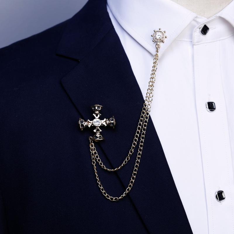 ブローチ ラペルピン おしゃれ セレモニー ネイビー ラインストーン アンカー スカル メンズ レディー..