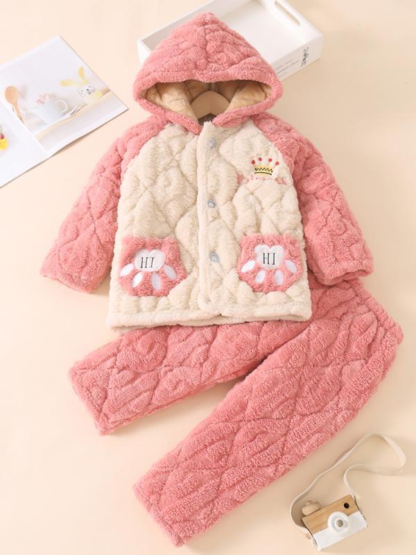 もこもこ パジャマ キッズ 子供 女の子 ルームウェア 暖かい 長袖 秋冬 上下セット 起毛 三層 キルティング 厚手 前開き フード付き ウエストゴム ポケッ...