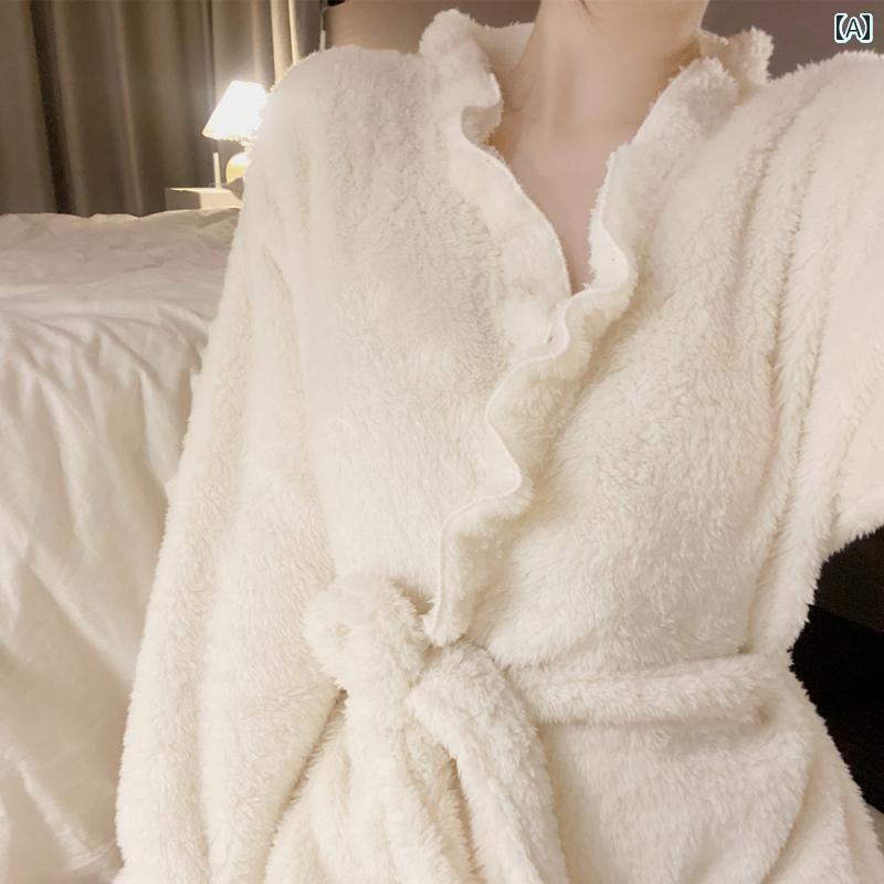 ガウン レディース 秋冬 もこもこ シンプル あったか ポケット ロング バスローブ 厚手 快適 セクシー 大人 無地 大きいサイズ ゆったり 長袖 旅行 紫 2