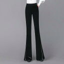 スキニー フレアパンツ レディース 韓国 着瘦せ 大きいサイズ 履きやすい 春秋 ハイウエスト 厚手 暖かい 黒 カジュアル シンプル 無地 スリット