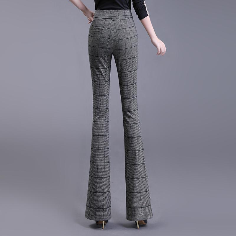 フレアパンツ レディース チェック柄 春秋 ハイウエスト スリム 細身 着痩せ 美脚 オフィスカジュアル カジュアル 大きいサイズ グレー チェック