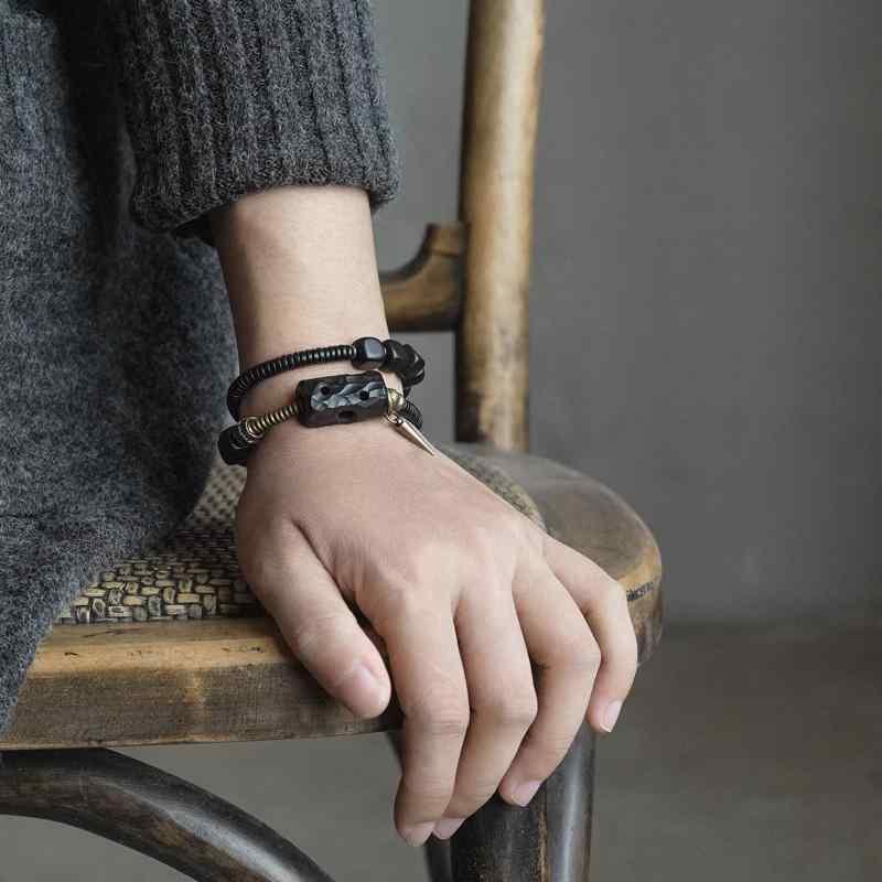 ブレスレット メンズ レディース 大人 カップル ペア アクセサリー 小物 黒檀木 ビーズ 二重 エスニック レトロ 民族風 おしゃれ