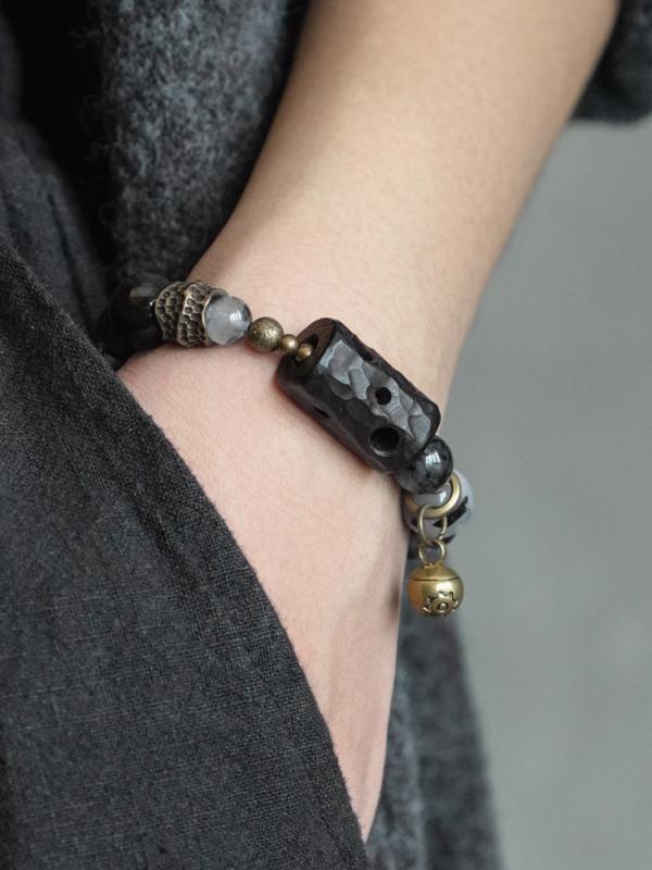 ブレスレット メンズ レディース アクセサリー 小物 大人 カップル ペア 黒檀木 半貴石 レトロ エスニック 民族風 ビーズ おしゃれ