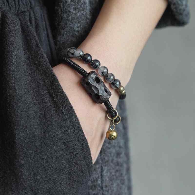 ブレスレット メンズ レディース 大人 カップル ペア アクセサリー 小物 二重 エスニック 民族風 黒檀木 半貴石 ビーズ おしゃれ