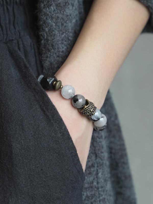 ブレスレット メンズ レディース 大人 カップル ペア アクセサリー 小物 レトロ エスニック 半貴石 黒檀木 ビーズ おしゃれ