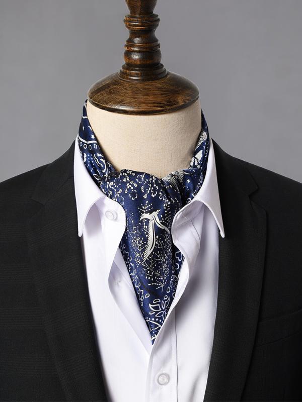 スカーフ メンズ 冬 レトロ 襟元 アクセサリー 小物 光沢 正方形 アスコットタイ ネッカチーフ 両面プ..