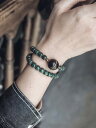 ブレスレット メンズ アクセサリー ユニセックス アンティーク調 菩提根 真鍮 黒檀 ビーズ 2層 腕輪 装飾 小物 ゴム紐 伸縮性 ハンドメイド 個性的 カジュアル おしゃれ 緑(4)