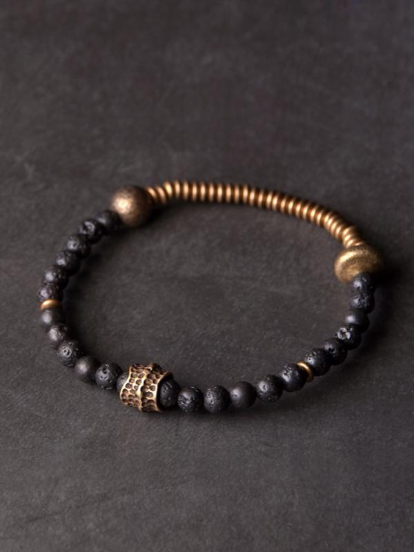 ブレスレット メンズ レディース 火山石 黄銅 ビーズ アクセサリー 小物 レトロ シンプル おしゃれ プレゼント 誕生日 記念日 ペア カップル