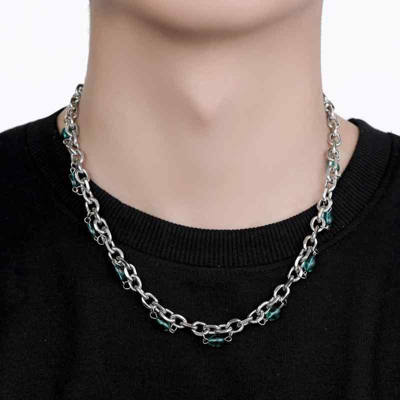 ネックレス メンズ 軽量 グリーン ビーズ チタン鋼 チョーカー 鎖骨 チェーン 太め 調整可能 男女兼用 アクセサリー 普段使い おしゃれ 上品