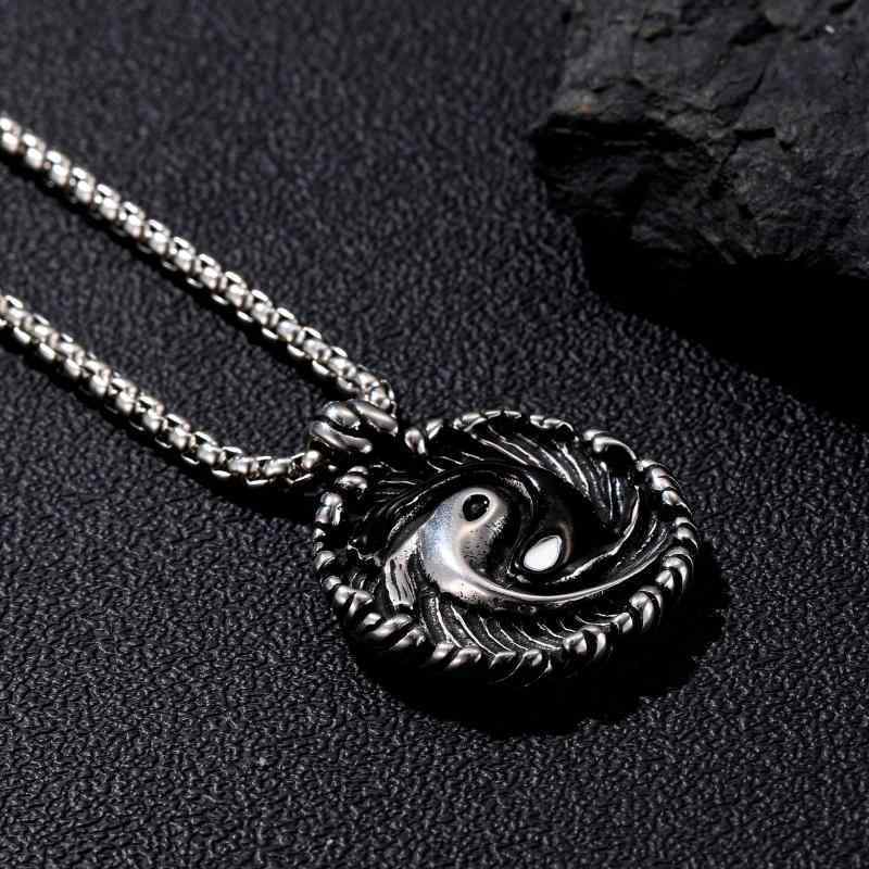 ネックレス メンズ 軽量 中国 太極双魚 ペンダント チタン鋼 ボールチェーン ヴィンテージ風 ロング 個..