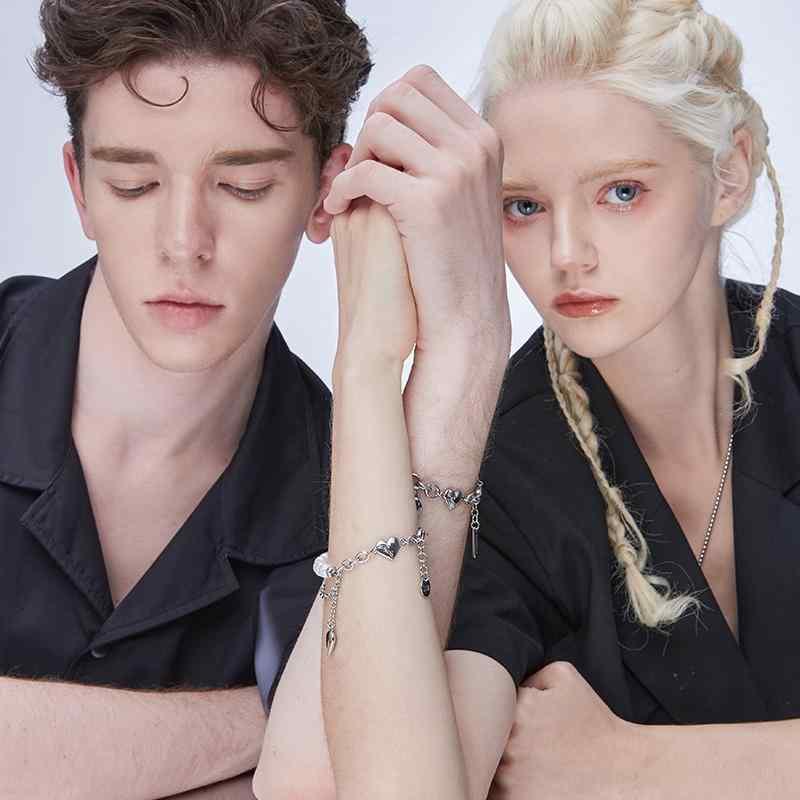 ブレスレット メンズ アクセサリー 小物 手首 おしゃれ チタン チェーン 真珠 ハート レディース カップル 夫婦 ペア お揃い 記念 ヒップホップ