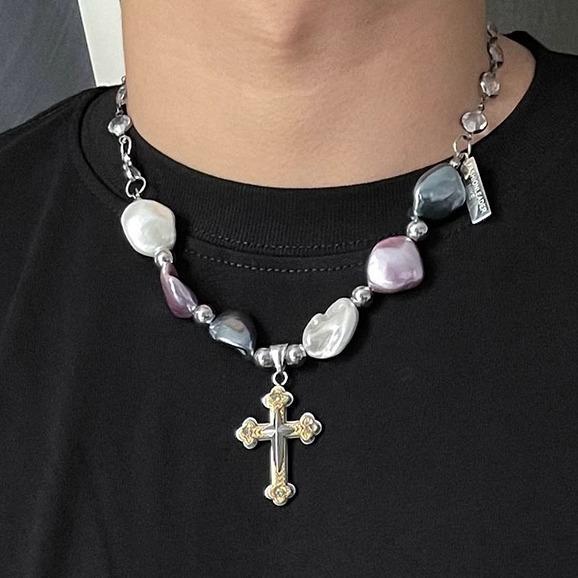 ネックレス メンズ レディース カップル アクセサリー 小物 チェーン チタン 普段使い 旅行 ヒップホップ レトロ おしゃれ カジュアル ストーン クロス