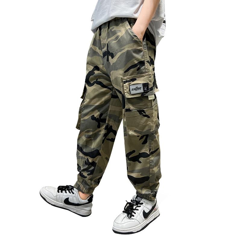 キッズ ダンスパンツ 迷彩 男の子 夏 薄手 大きいサイズ 防蚊 ウエストゴム ロング 速乾性 通気性 吸湿性 耐摩耗性 軽量 伸縮性 ポケット カジュアル アウトドア かっこいい