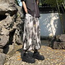 サルエルパンツ メンズ 春夏 柄プリント 薄手 通気性 伸縮性 涼しい 快適 レトロ エスニック アジアン風 ウエスト紐 タッセル カジュアル おしゃれ ゆったり 大きいサイズ クロップド ズボン グレー 茶色(4)