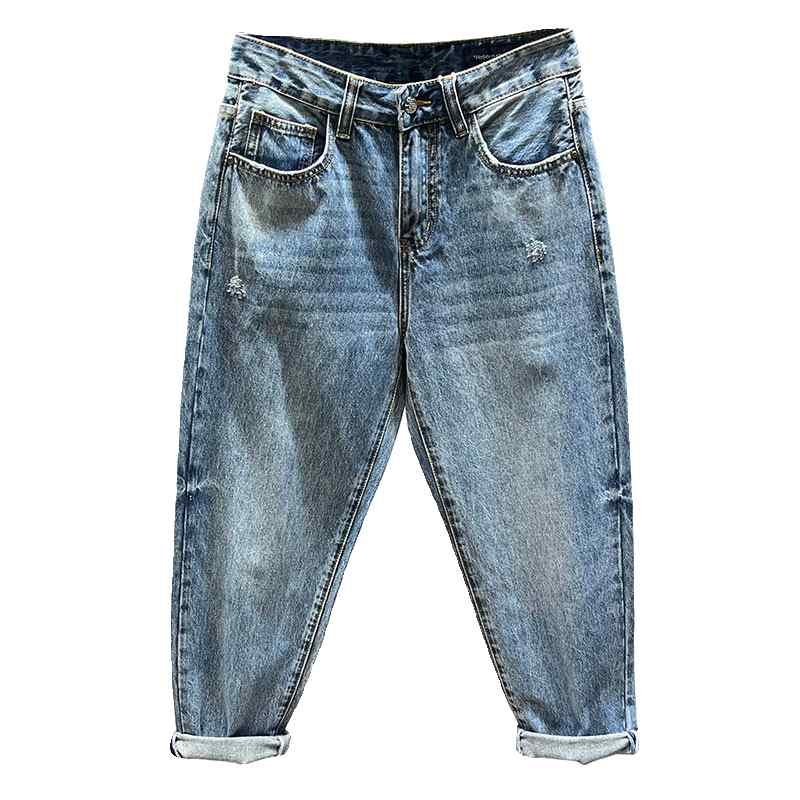 ハーレムパンツ メンズ ゆったり ワイド ジップアップ ボタン ポケット テーパード デニム ダメージ 耐摩耗性 カジュアル おしゃれ 普段使い 外出用 青
