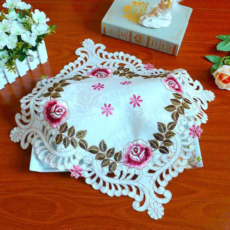 楽天モズラボ埃除け カバー キッチン用品 おしゃれ 刺繍 炊飯器 ティートレイ ダストカバー テーブルクロス レース スクエア テレビ 食器 布 花 葉 アイボリー 白
