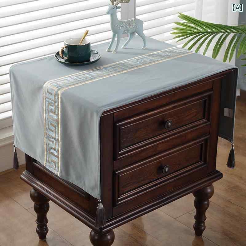サイド テーブルクロス おしゃれ キャビネット 中国風 ジャカード タッセル ベッド カバー 布 ほこりよ..