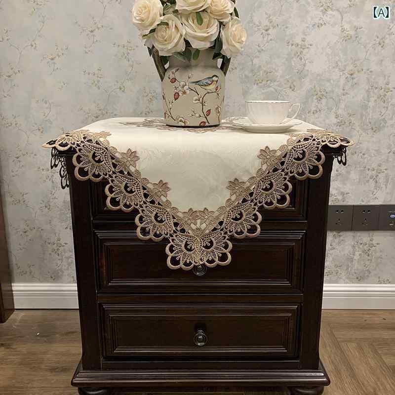 テーブルクロス おしゃれ キャビネット ベッド サイド 布 正方形 ほこりよけ 電子レンジ 家具 ベージュ ホワイト レース 花柄 エレガント シンプル