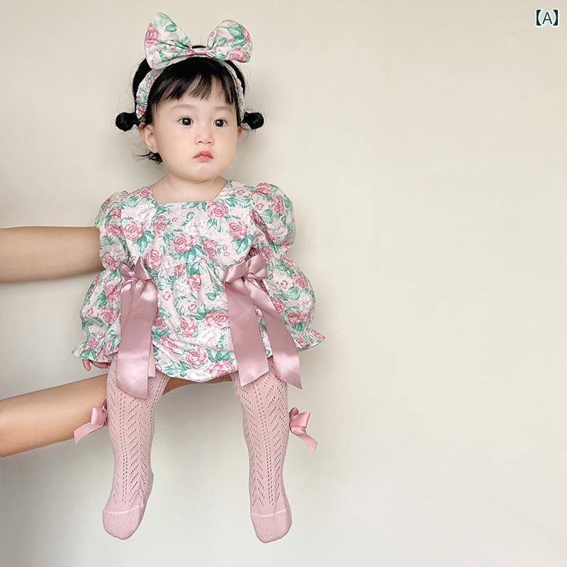 赤ちゃん 秋服 花柄 だぶだぶ 服 スタイリッシュ リボン ジャンプ スーツ 女 プリンセス クロール 春秋 長袖 ピンク かわいい