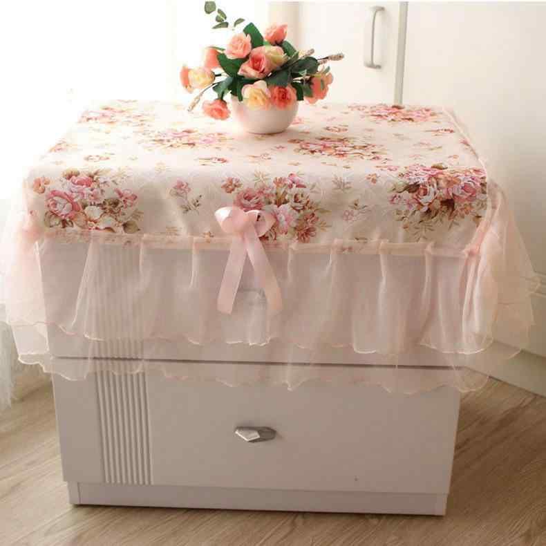 サイドテーブル カバー キャビネット クロス 布製 レース 長方形 寝室 ヨーロピアン エレガント おしゃれ 花柄 リボン ピンク 紫 茶色