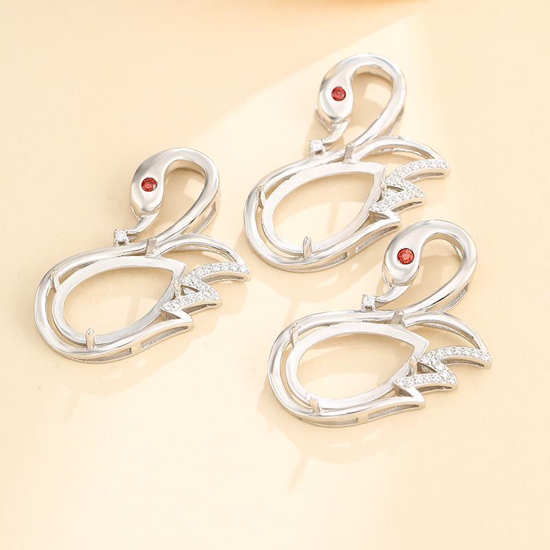 空枠 ペンダント アクセサリー ネックレス パーツ チャーム ホルダー ハンドメイド DIY S925 レディース おしゃれ キラキラ ラインストーン 白鳥 プラチナ