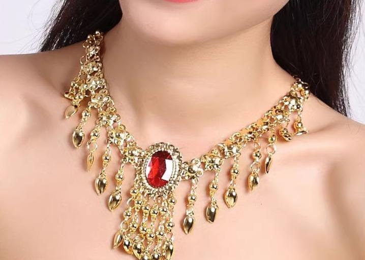 ベリーダンス アクセサリー ネックレス シングル 宝石 眉毛 ペンダント オリエンタル ダンス 衣装 パフ..