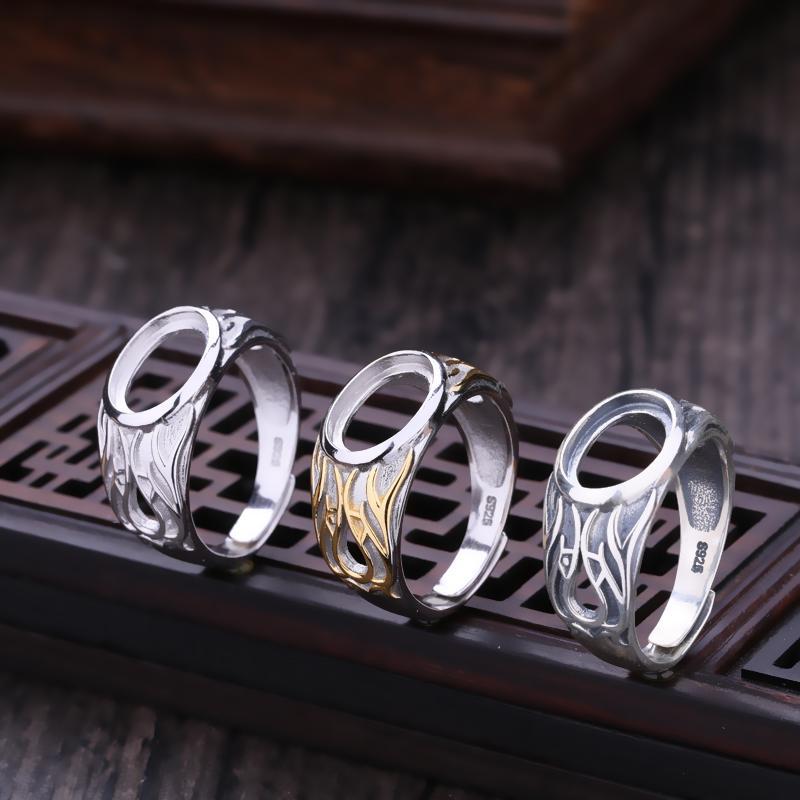 リング 空枠 シルバー925 メンズ ホルダー エスニック 指輪 台座 土台 アクセサリー パーツ レトロ ハ..