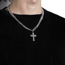 ネックレス メンズ アクセサリー シルバー 極太 ヒップホップ キューバ チェーン クロス ペンダント セット チタン 鋼 鎖骨 色褪せにくい クール