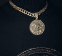 ネックレス メンズ アクセサリー 極太 ヒップホップ ペンダント セット 合金 大きい 象嵌 ショート キューバ チェーン ラインストーン シルバー ゴールド