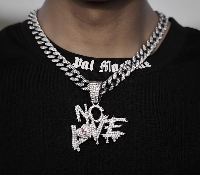 太い チェーン ネックレス 極太 マイアミ キューバン ヒップホップ ごつい ラップ アメリカン ストリート ICED OUT NO LOVE 失恋 フル スト...