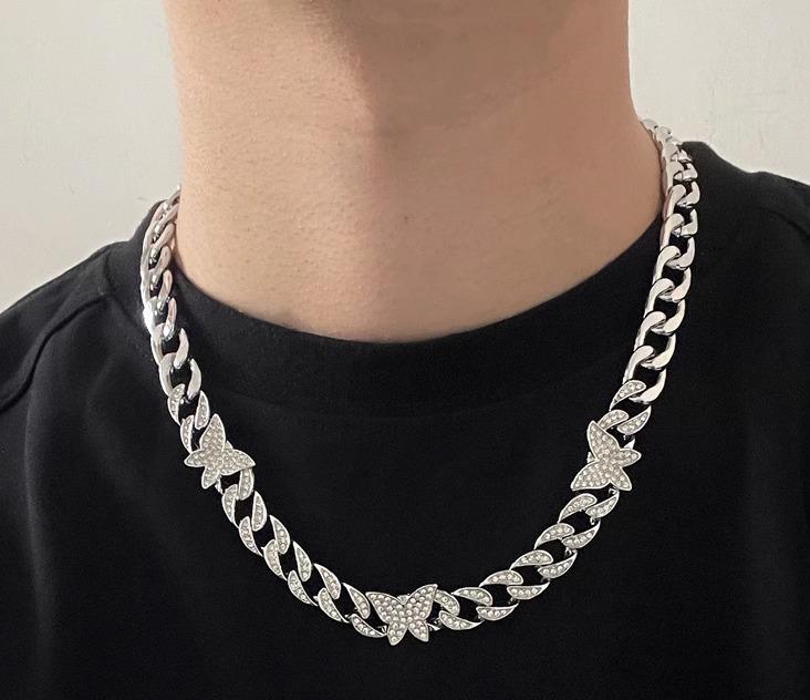 太い チェーン ネックレス 極太 マイアミ キューバン ヒップホップ ごつい ラップ アメリカン ストリート ICED OUT アイスアウト ストーン バタフラ...