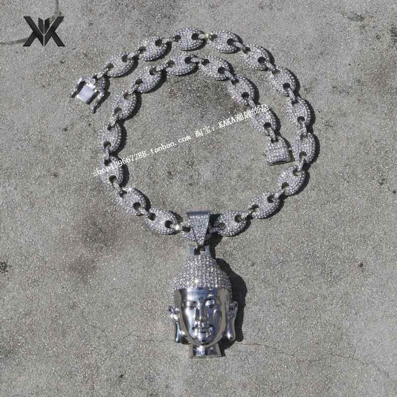 楽天モズラボ太い チェーン ネックレス 極太 マイアミ キューバン ヒップホップ ごつい ラップ アメリカン ストリート ICED OUT アイスアウト ストーン 立体的 光沢 仏 頭 ペンダント トップ メンズ 鎖骨 コーヒー 豆