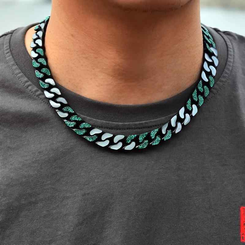 太い チェーン ネックレス 極太 マイアミ キューバン ヒップホップ ごつい ラップ アメリカン ストリート ICED OUT アイスアウト エナメル ナイトク...