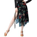 社交ダンス ラテン スカート レディース 花柄 シースルー セクシー ヒップスカーフ ストラップ付き 巻き ミモレ丈 スリット 衣装 レッスンウェア 練習着 競...