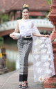 タイ 衣装 女性 民族 春夏 綿 プリンセス エスニック レトロ ワンショルダー ノースリーブ トップス スカート ベール マキシ丈 東南アジア ハロウィン コスプレ ステージ コスチューム 仮装 おしゃれ 青 白 黄色(3)