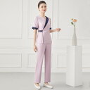 エステ ユニフォーム 半袖 夏 制服 サロン 技術者 作業服 レディース 青 ピンク グレー 無地 カシュクール 速乾 ストレッチ 通気性 パンツ 上下セット 大きいサイズ おしゃれ