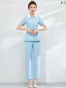 エステ ユニフォーム 半袖 春夏 制服 サロン 技術者 作業服 レディース 白 青 ピンク 無地 ボタン 襟付き 速乾 ストレッチ パンツ 上下セット 大きいサ...